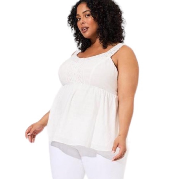 Babydoll Cotton Window Pane Button Front Tank - Picture 2 of 4